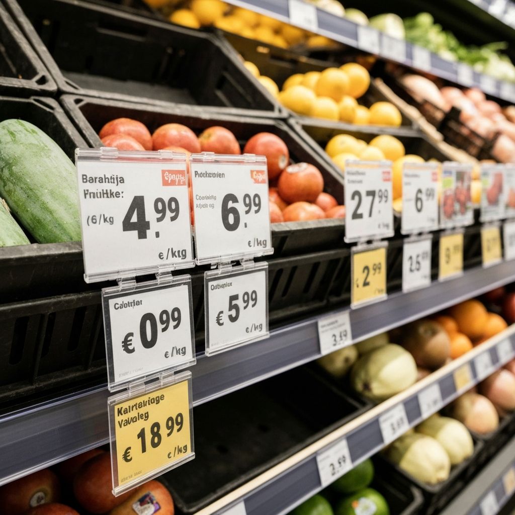 Preisschilder am Gemüseregal
