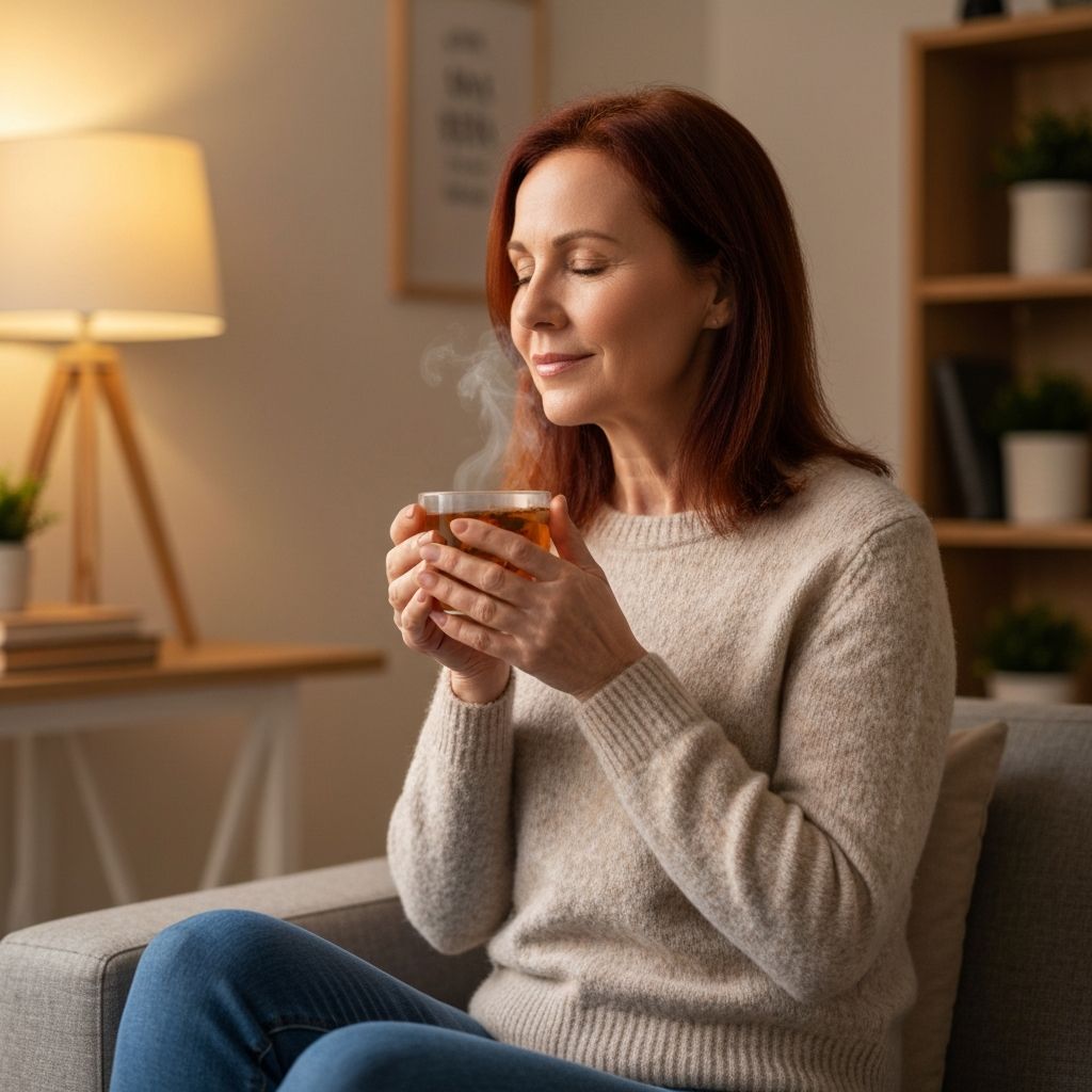 Миг на пауза с чаша топла чай